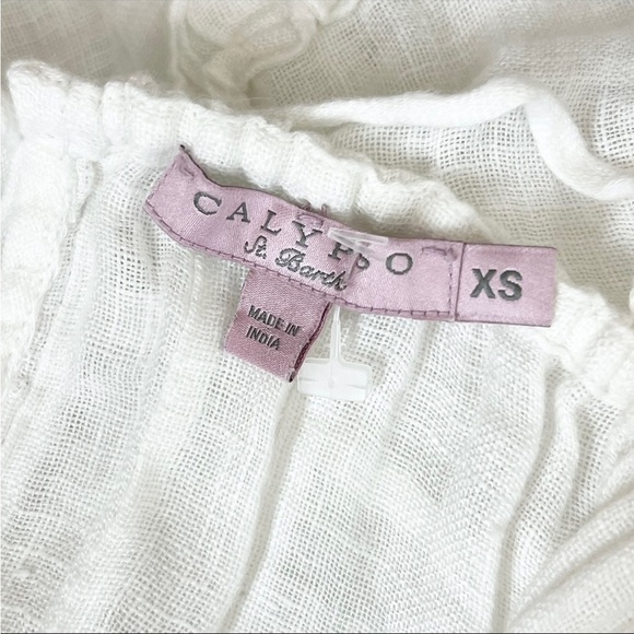 CALYPSO ST. BARTH Ivory Linen Halter Tie Neck Tiered Ruffle Trim Trapeze Tank XS - Picture 5 of 6